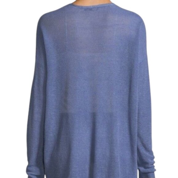 Eileen Fisher Blue Organic Linen Blend V-neck Hi-lo Tunic Sweater Women's Medium - Picture 3 of 9